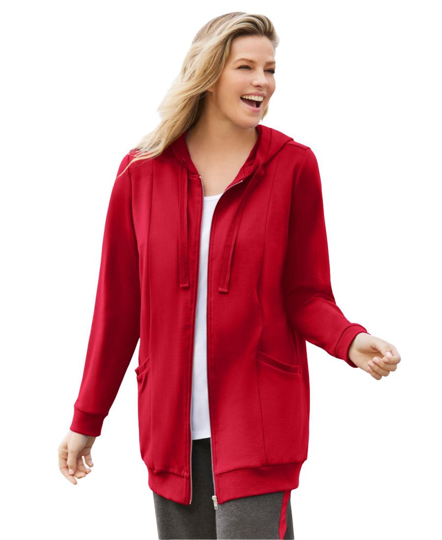 

Куртка-туника с капюшоном на молнии большого размера Woman Within, Classic red
