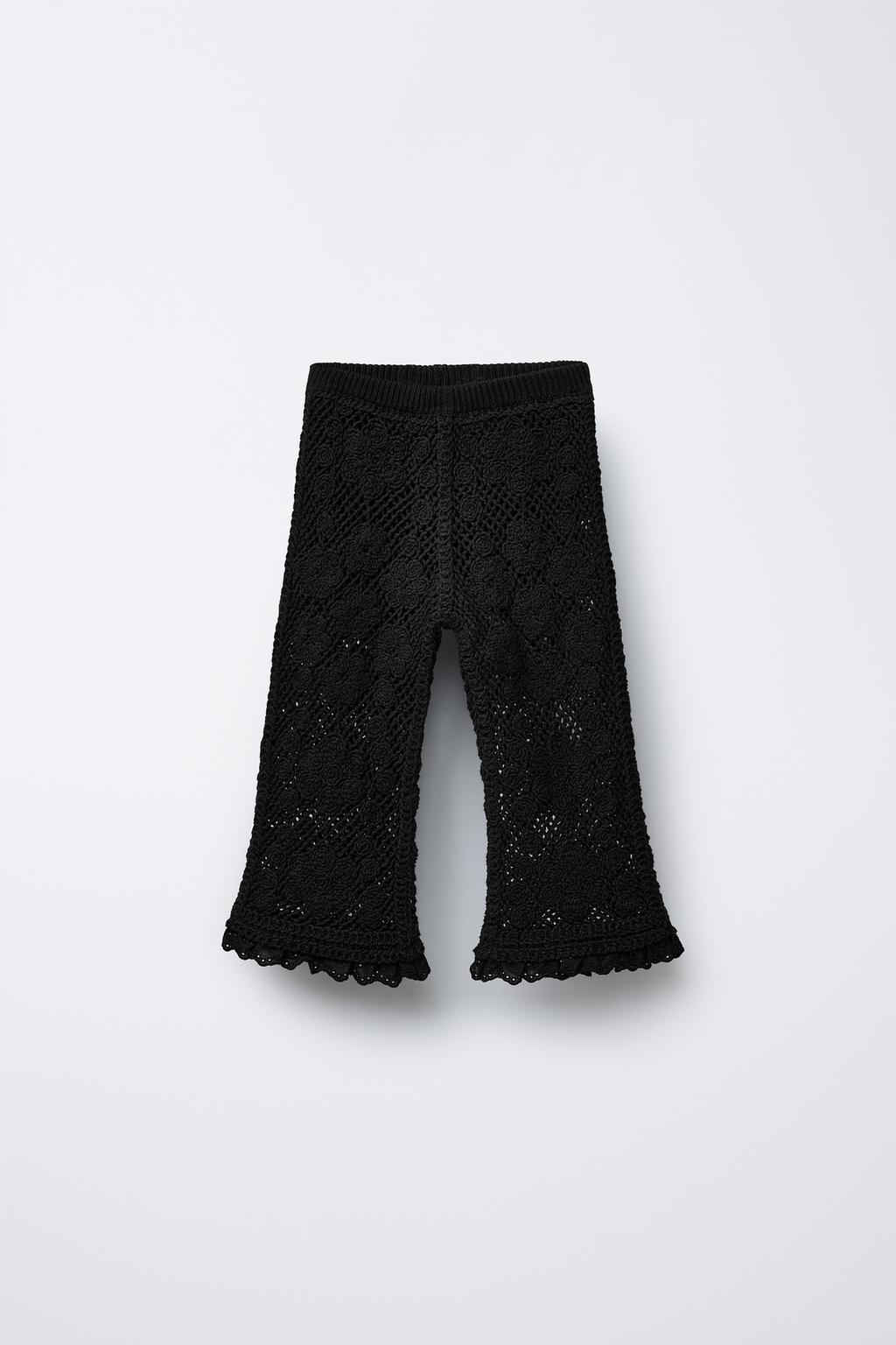 

Брюки из кружевного трикотажа, связанные крючком ZARA, черный