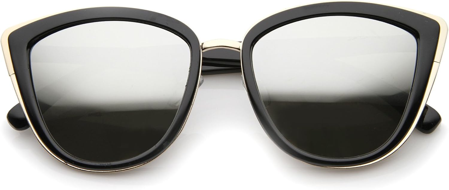 

Солнцезащитные очки zeroUV в стиле «кошачий глаз» с металлическим внешним каркасом, зеркальными линзами увеличенного размера, 55 мм, в модном металлическом исполнении, Black-gold / Silver Mirror