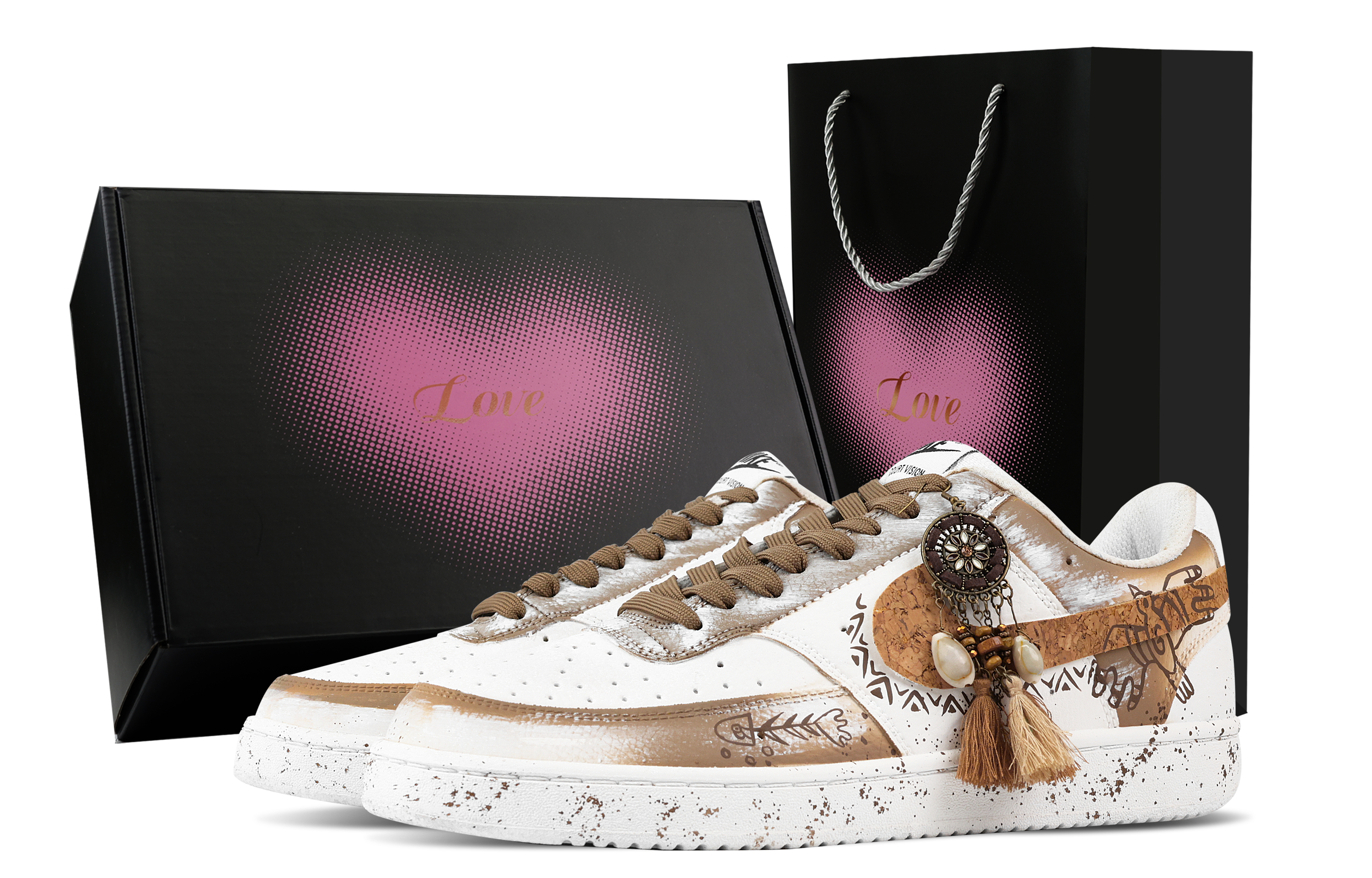 

Nike Кроссовки Court Vision 1 Clan Totem, Heart Box, износостойкие, низкие, для скейтбординга, мужские, коричневые, белые