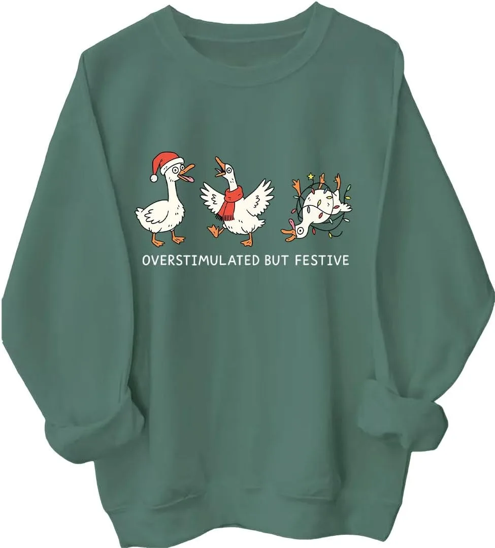 

Свитшот Overstimulated But Festive с гусями MQZUO