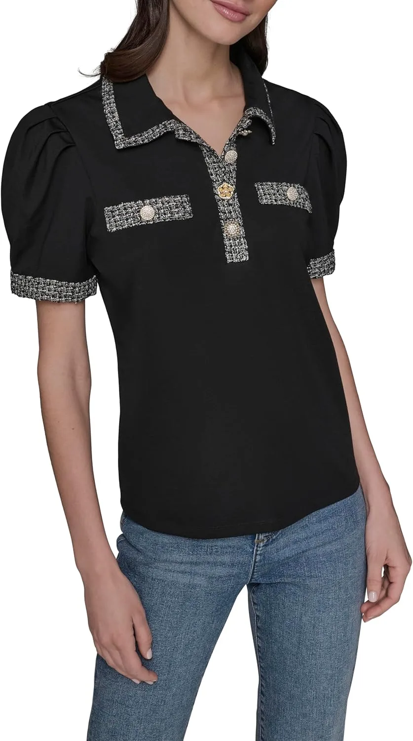 

Karl Lagerfeld женская короткий рукав твидовый воротник повседневная поло