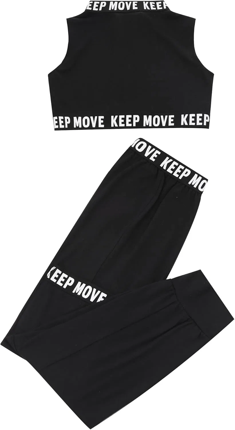 Детский спортивный костюм с принтом Moggemol, топ и леггинсы, Black Sleeveless — фото 4