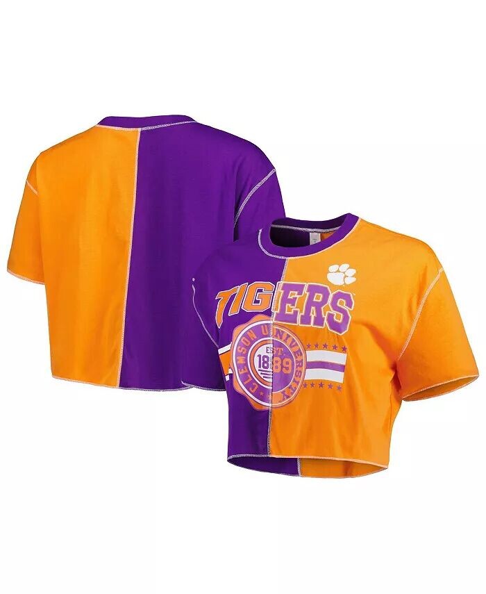 

Женская фиолетово-оранжевая укороченная футболка Clemson Tigers с цветными блоками Zoozatz