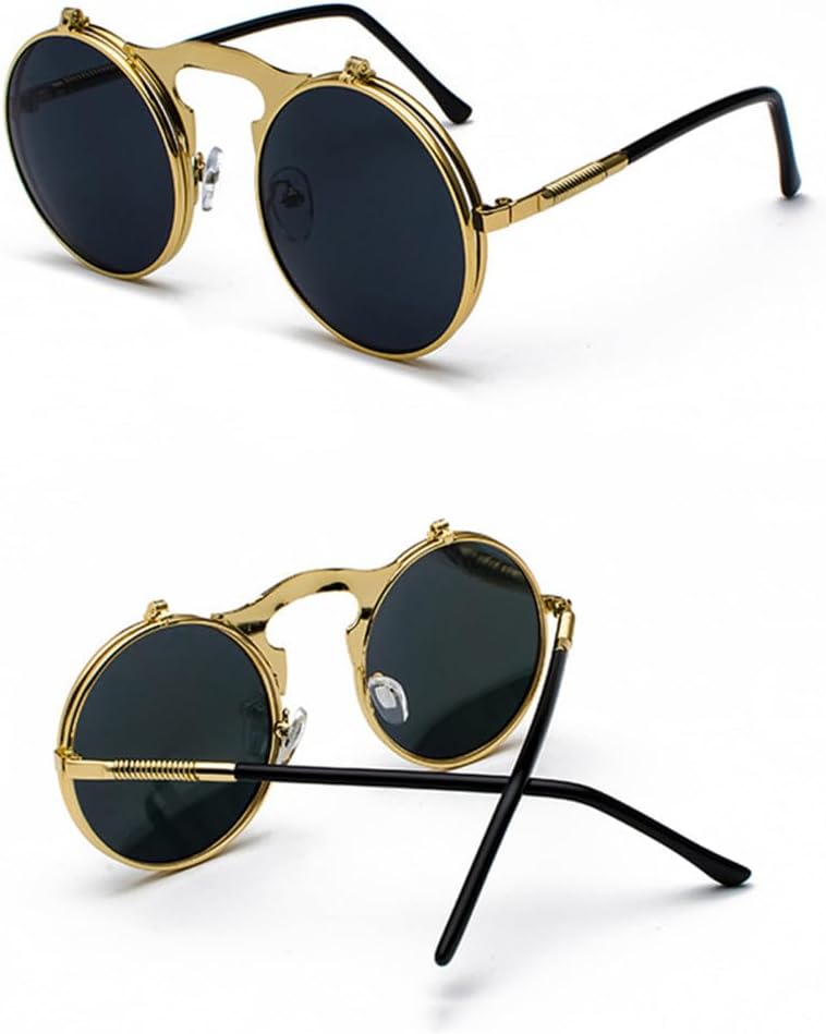 

Винтажные солнцезащитные очки в стиле стимпанк для мужчин и женщин, ретро, ​​круглая металлическая оправа, изогнутые дужки, защита от УФ-излучения UV400 MTZJH, 01 Gold-gray