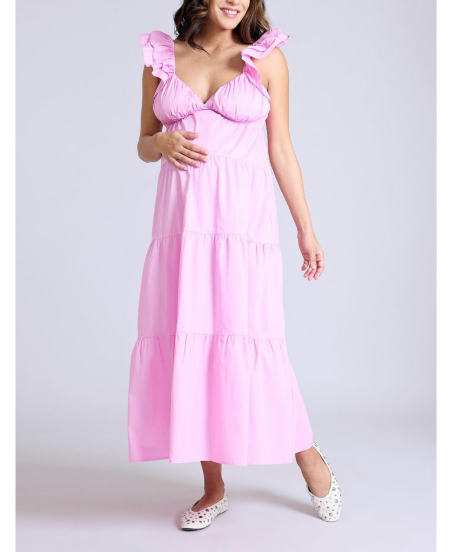 

Длинное платье для беременных с оборками на рукавах и завязками на спине - Материнство Motherhood Maternity, Lilac chiffon