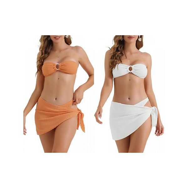

2 комплекта женского бикини с ребристой лентой o-ring, 3-частный треугольный низ на застежке сзади Inspire Chic, White Orange, Белый, 2 комплекта женского бикини с ребристой лентой o-ring, 3-частный треугольный низ на застежке сзади Inspire Chic, White Or