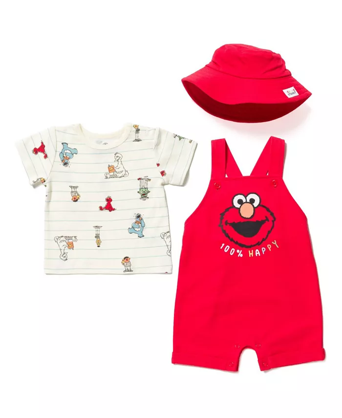 

Комплект одежды для мальчиков Toddler Boys Sesame Street Elmo French Terry Short Overalls T-Shirt and Hat 3 Piece Outfit Set (новорожденные), красный