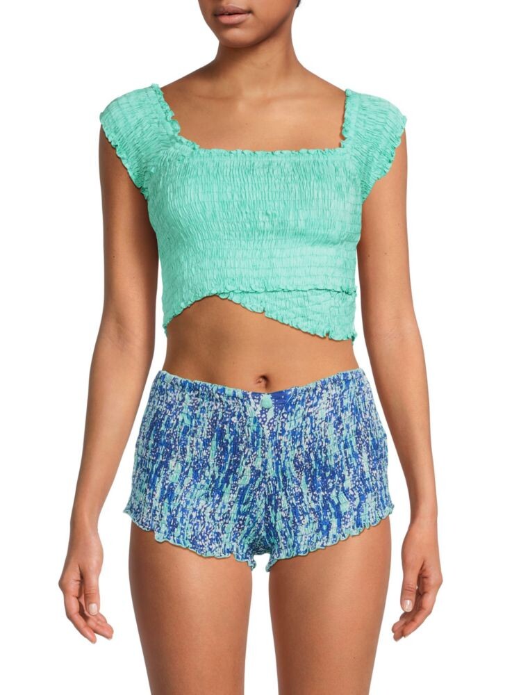 

Укороченный топ со сборками Poupette St Barth, цвет Mint Blue