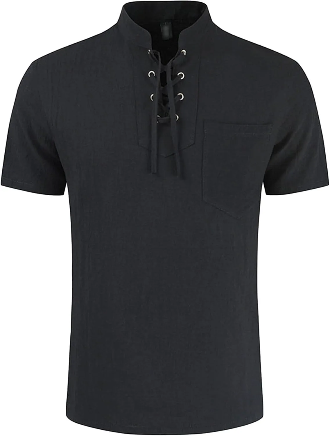Мужская хлопковая льняная рубашка с коротким рукавом Casual Button Down Henley с карманом