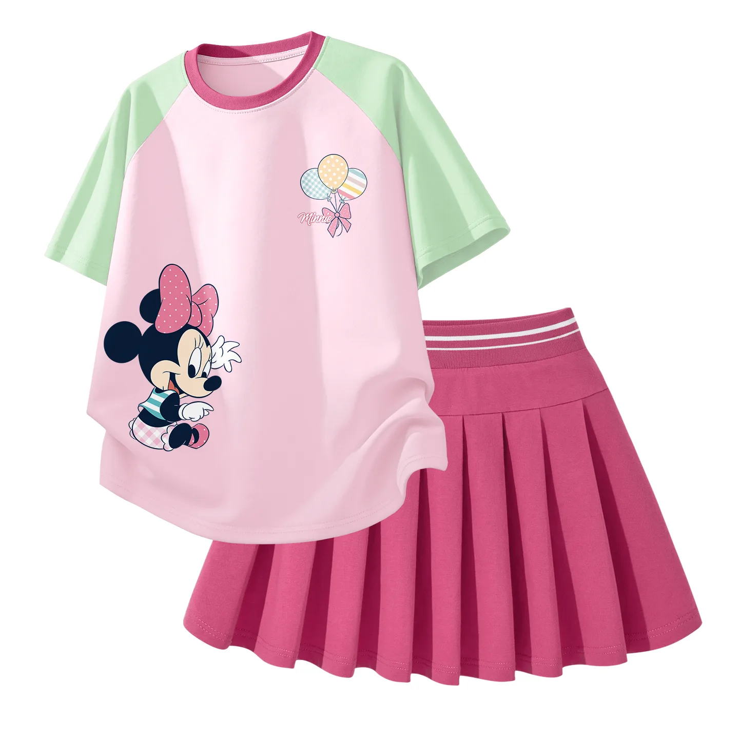 Детский комплект юбка Disney, Dile Play K Green Pink+Solid Color Rose Red