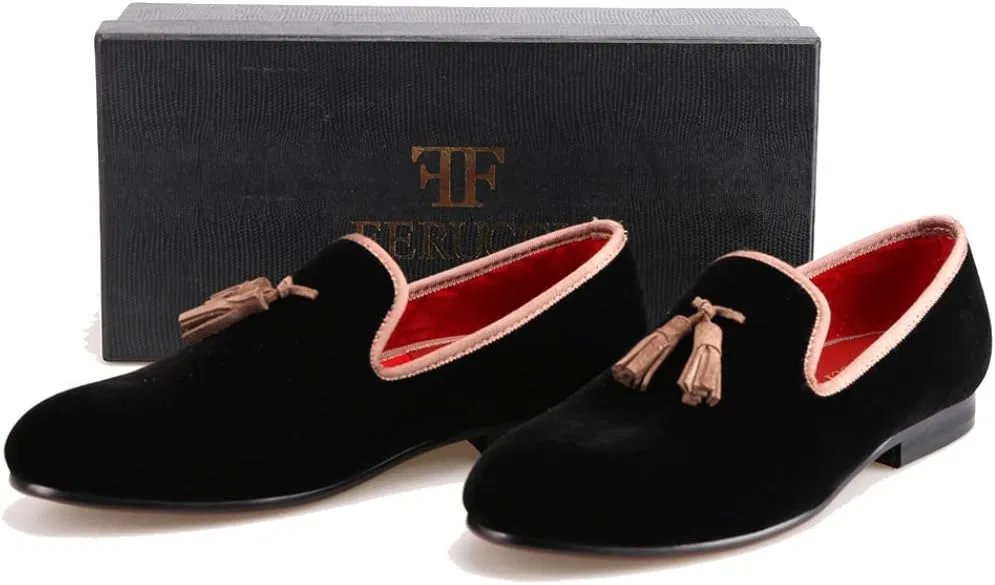 Лоферы FERUCCI Black Custom-Made Velvet с коричневой кисточкой, черный — фото 4