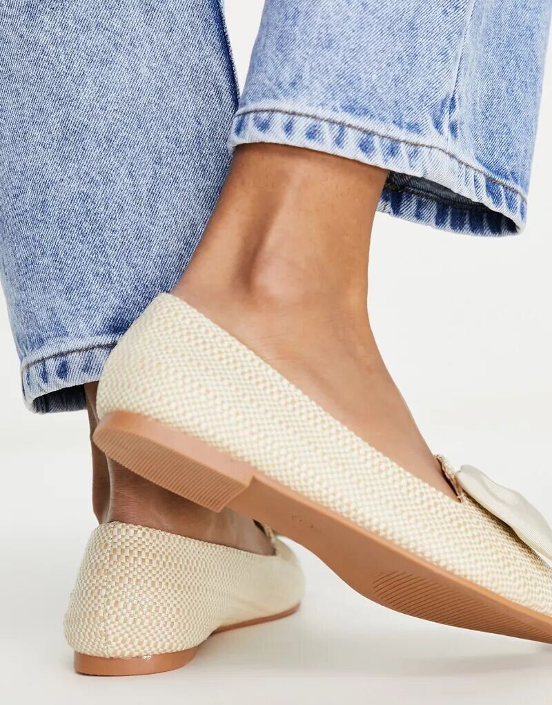 ASOS Wide Fit балетки из натуральной рафии, заостренные, с бантом, широкий крой — фото 2