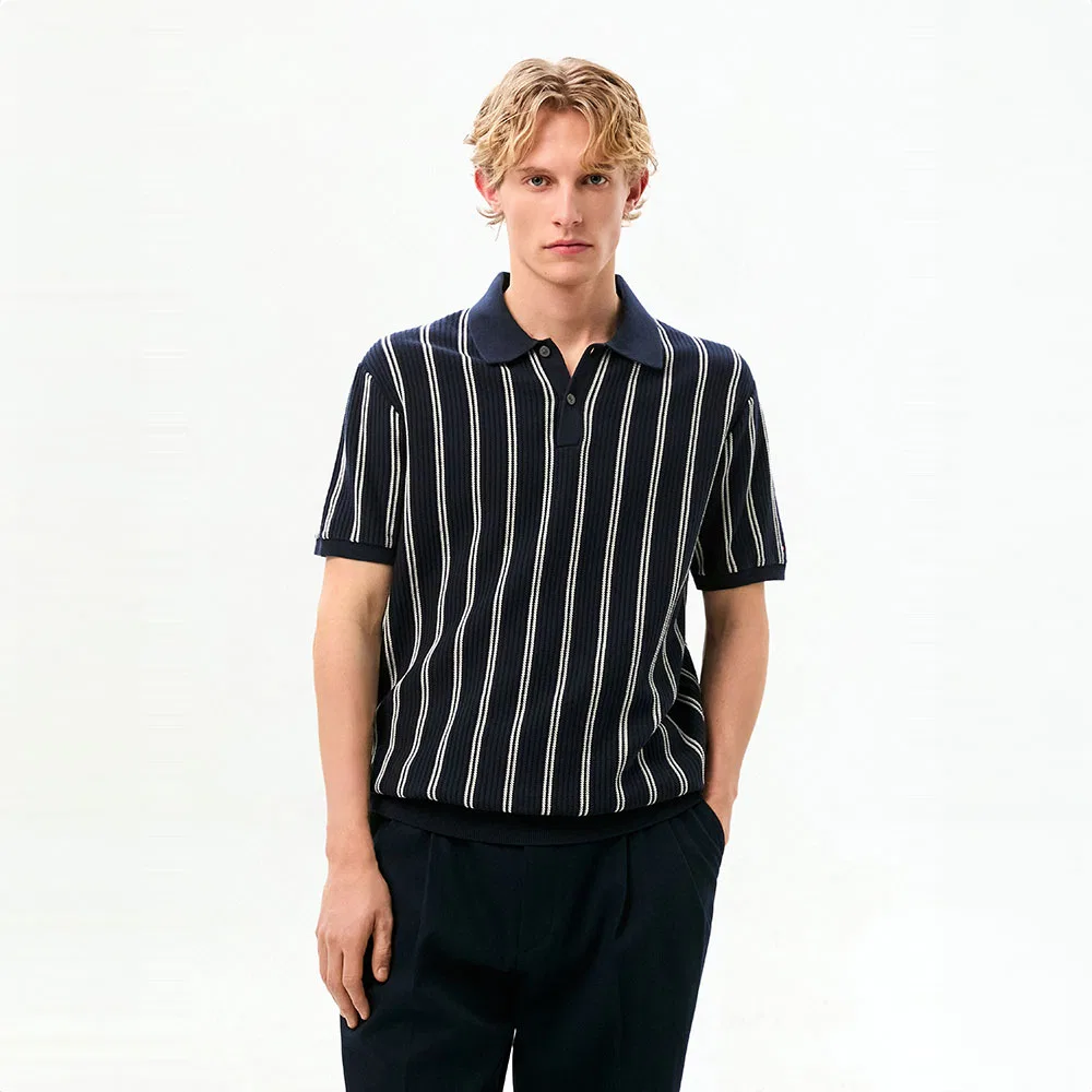 Мужской полосатый свитер поло тёмно-синий от Tommy Hilfiger