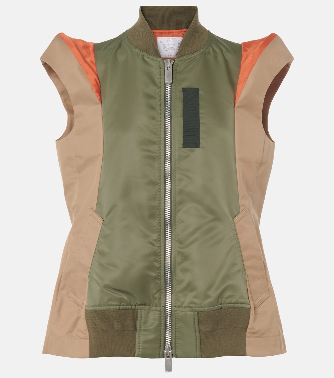 

Жилет из саржи и габардина с панелями Sacai, Khaki X Beige