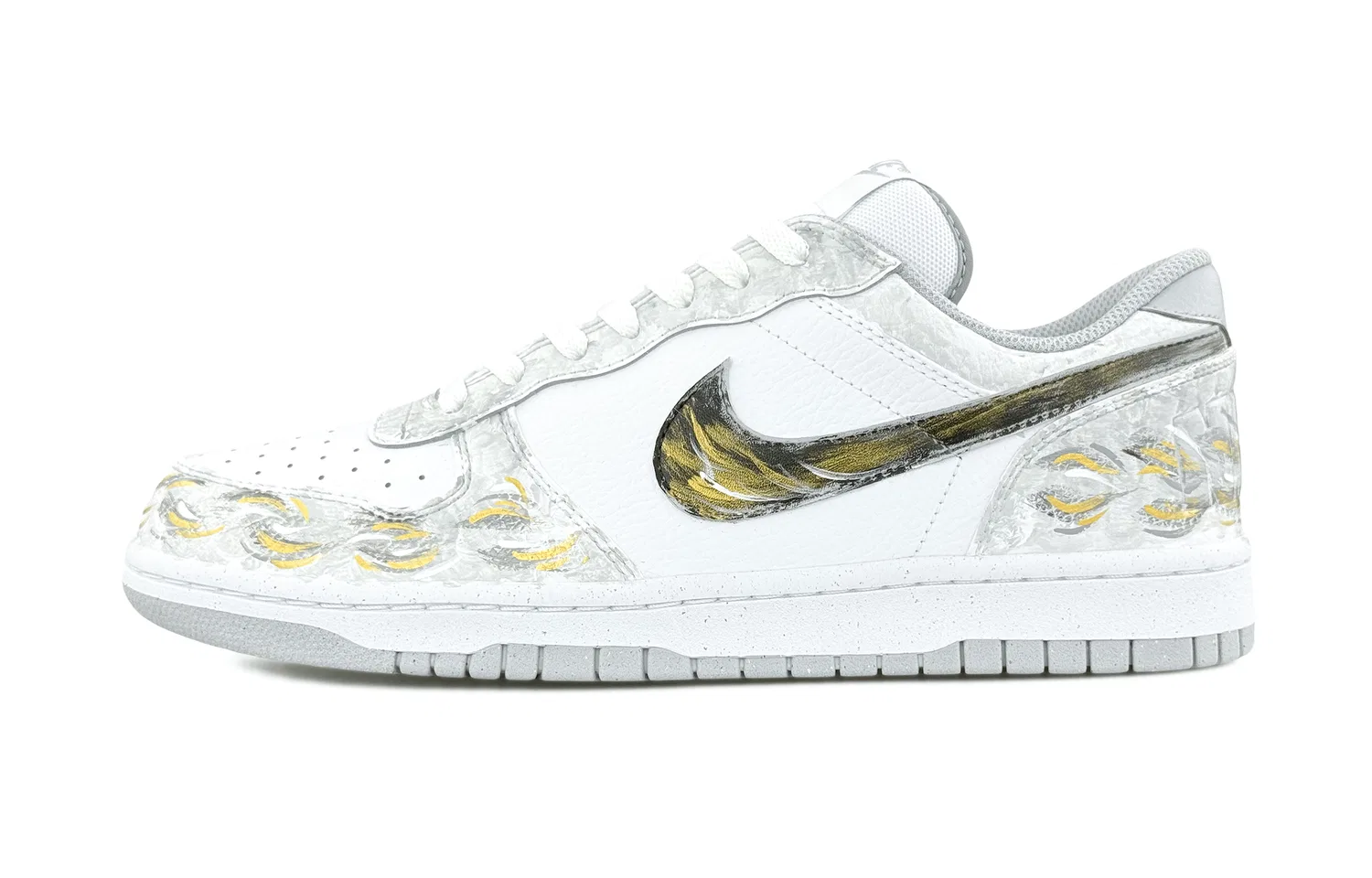 Кроссовки для скейтбординга Nike Dunk низкие серо-золотые — фото 3