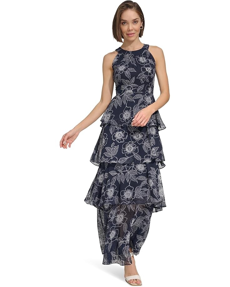 

Платье Tommy Hilfiger Floral Tiered Maxi Dress, цвет Sky Captain/Ivory