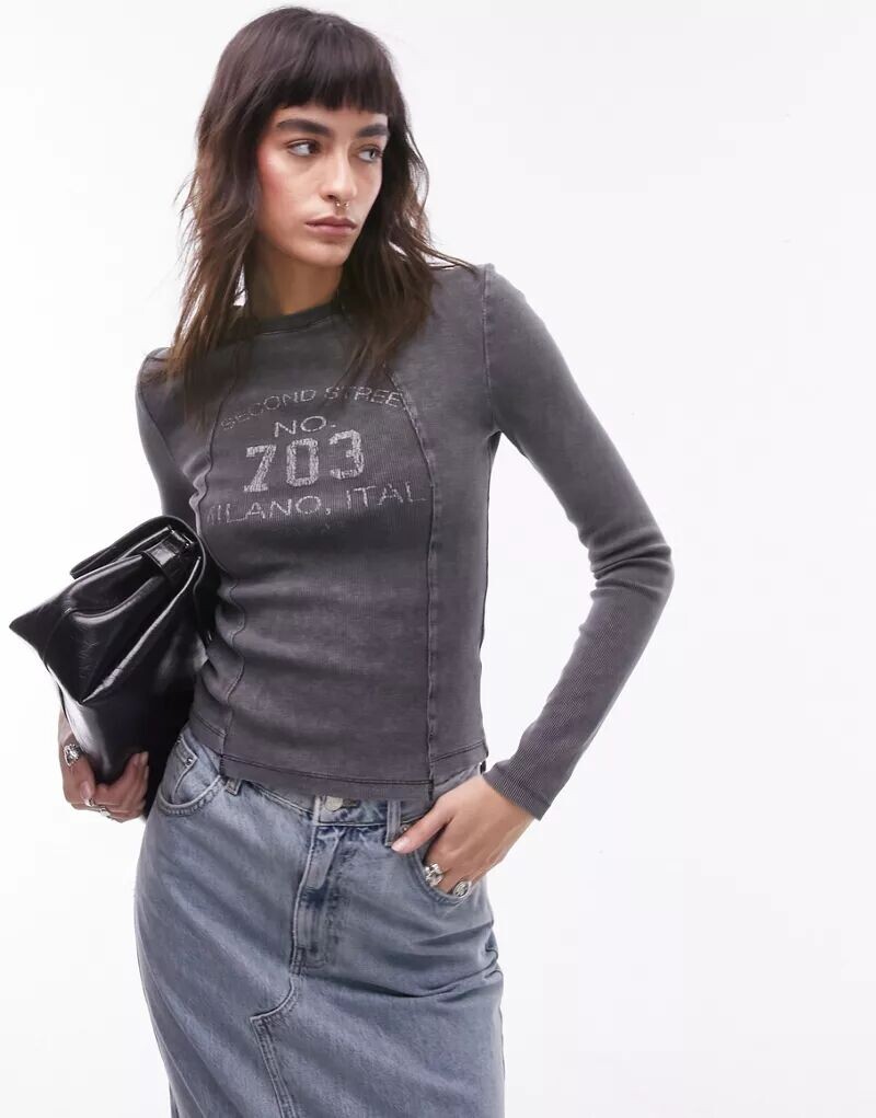

Выцветший черный топ с длинными рукавами Topshop 703