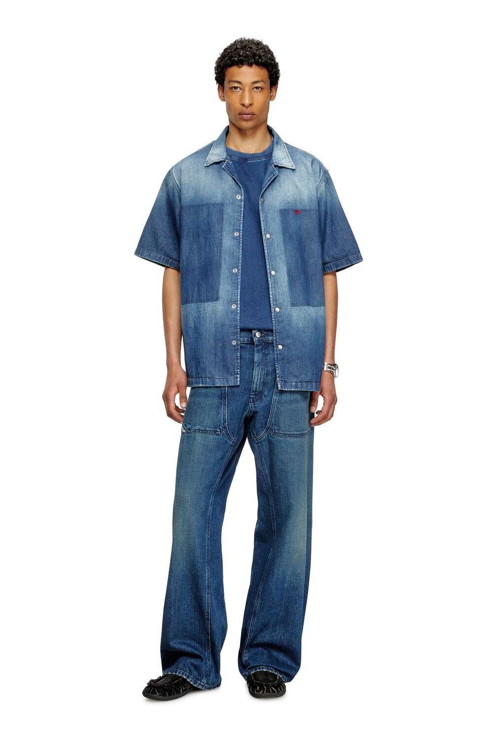 Мужская джинсовая рубашка с коротким рукавом D-NABIL-D Diesel, Indigo Blue