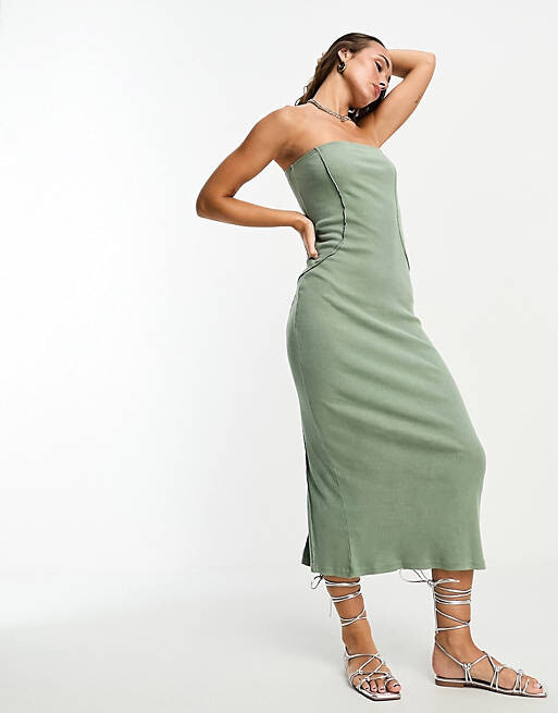 

Платье миди цвета хаки со швами ASOS DESIGN