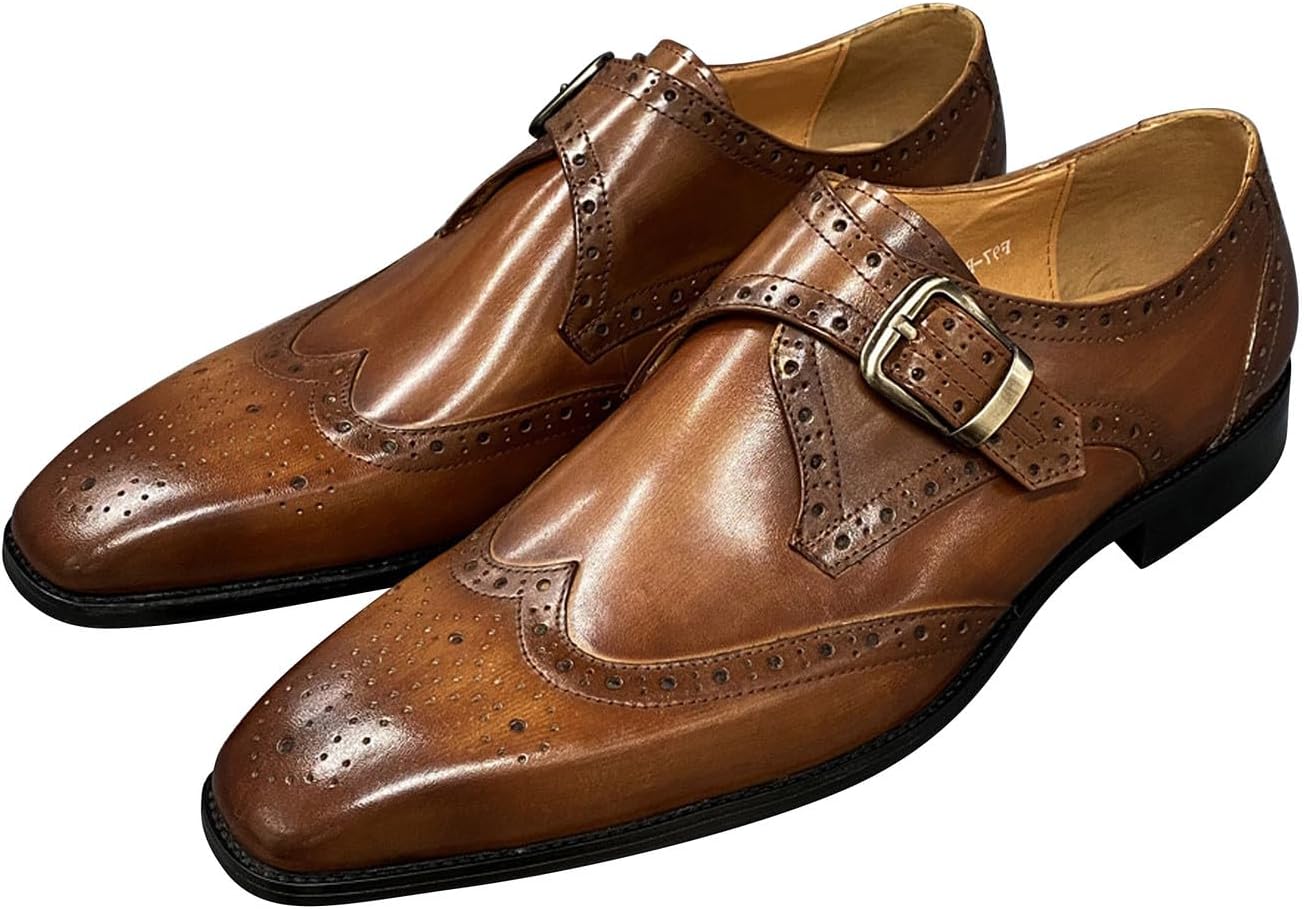 

Мужские лоферы Santimon, формальные туфли, из натуральной кожи, с крыльями на носке, с ремешком-монком, для выпускного, свадьбы, делового повседневного костюма, удобные модные смокинговые туфли для мужчин, коричневый