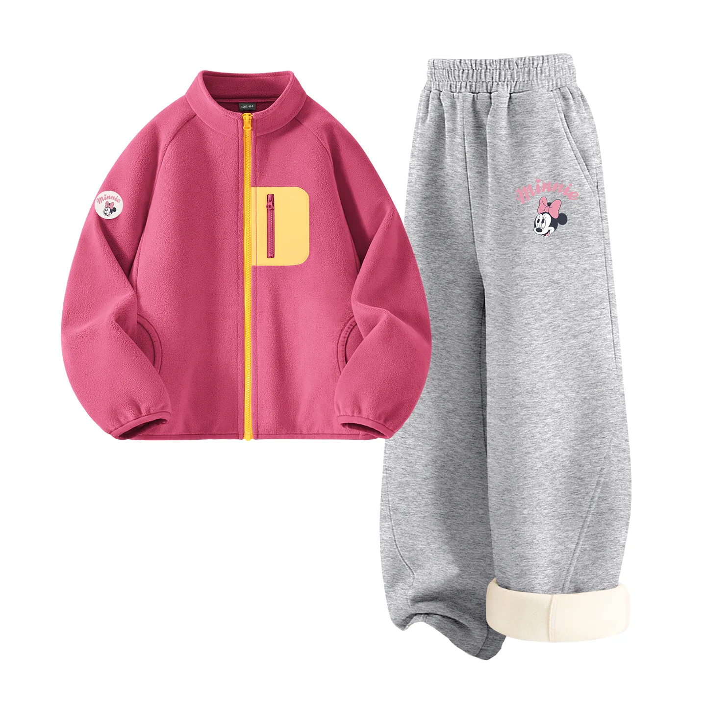 Детская спортивная одежда с воротником стойкой Disney, [Thickened and Fleece-Lined]Dini Medium Round Hook-and-Loop K Light Milk White+Di Lift Eye K Lotus Pink — фото 4