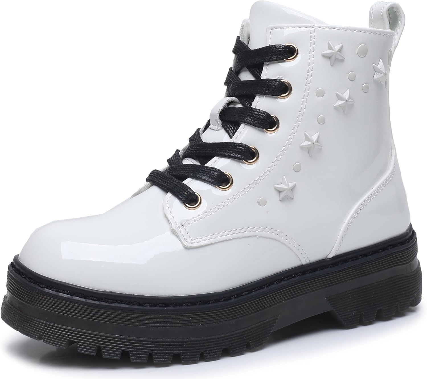 

Ботинки Apakowa, ботильоны на шнурках с боковой молнией (для малышей/детей младшего возраста/подростков), Patentwhite-6250