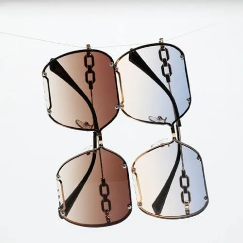 

Солнцезащитные очки в крупной квадратной оправе для женщин и мужчин, модные панк-очки с цепочкой и заклепками, солнцезащитные очки UV400 MTZJH, Gradient Grey