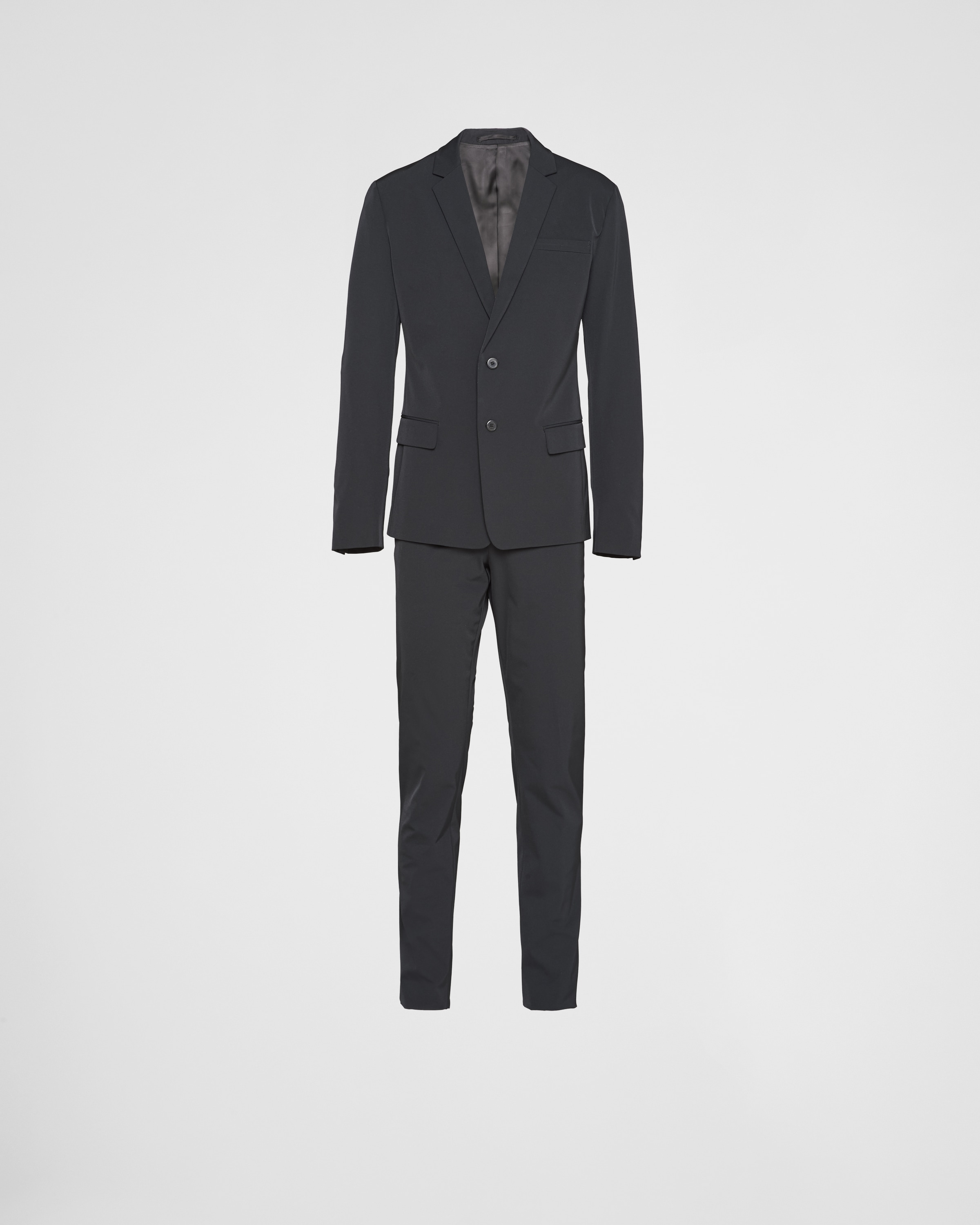 

Однобортный костюм из технологичного стрейч-материала Prada, черный