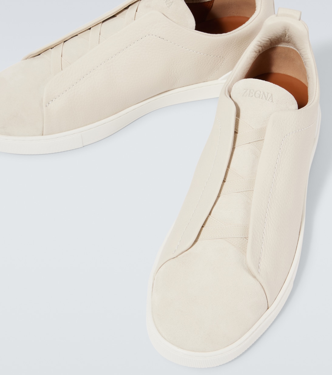 Кроссовки из кожи с тройной строчкой Zegna, Bianco Zegna — фото 3