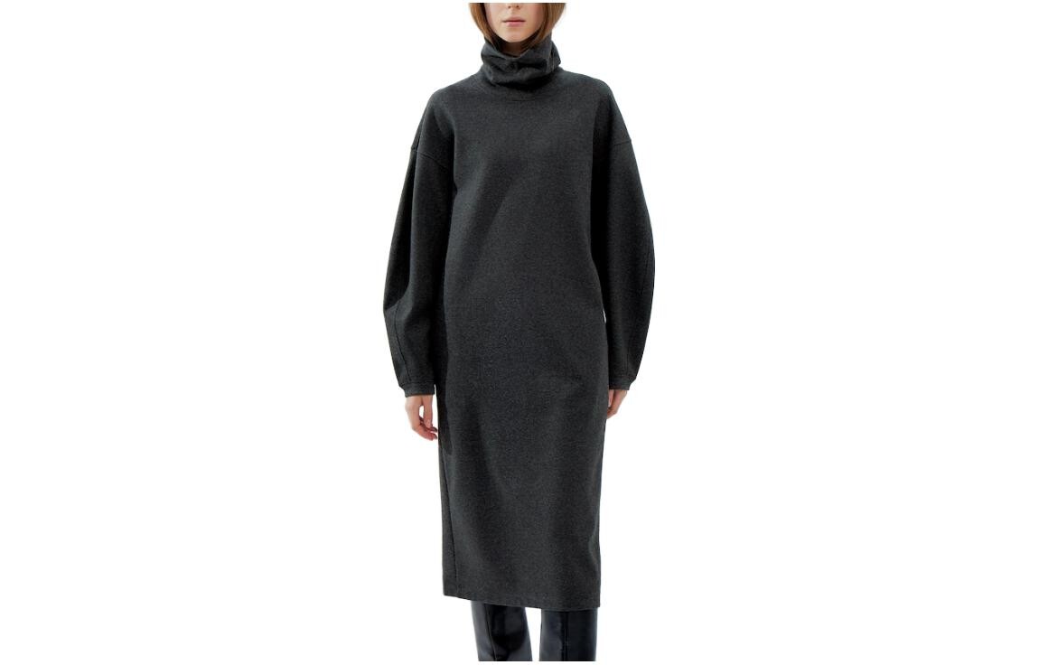 Платье с длинными рукавами серии U, женское, темно-серое, осень-зима 23 Uniqlo