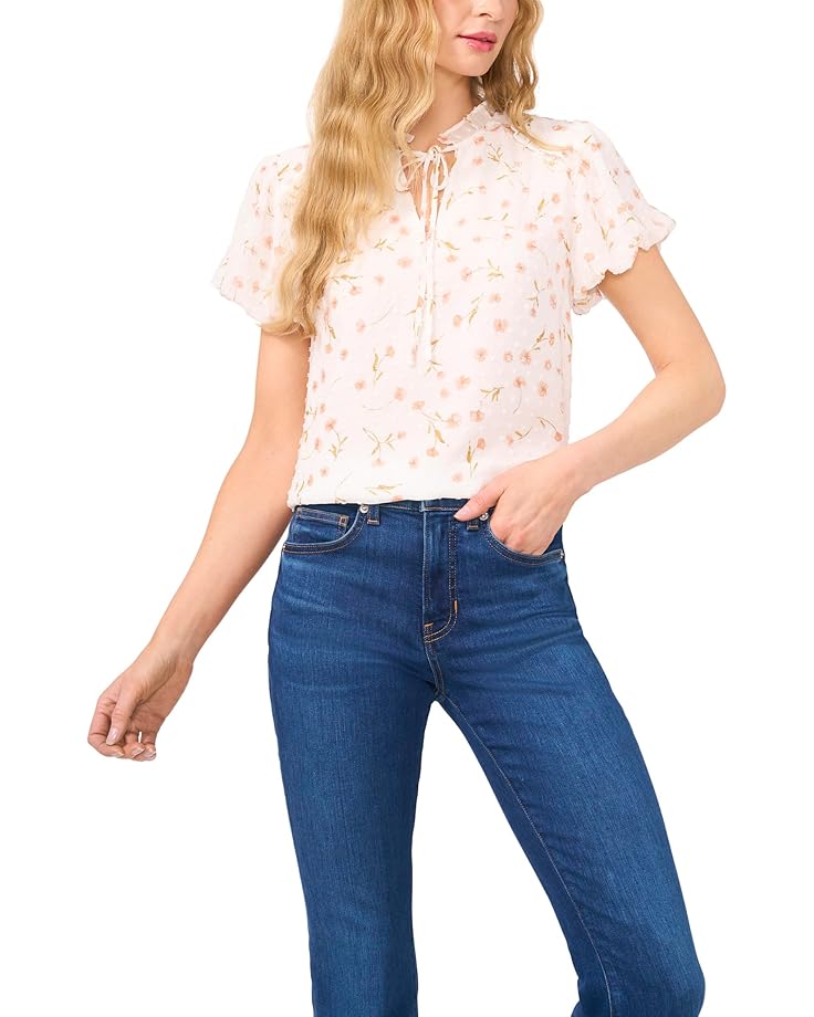 

Блуза CeCe Bubble Sleeve Split Neck Blouse With Tie, цвет New Ivory