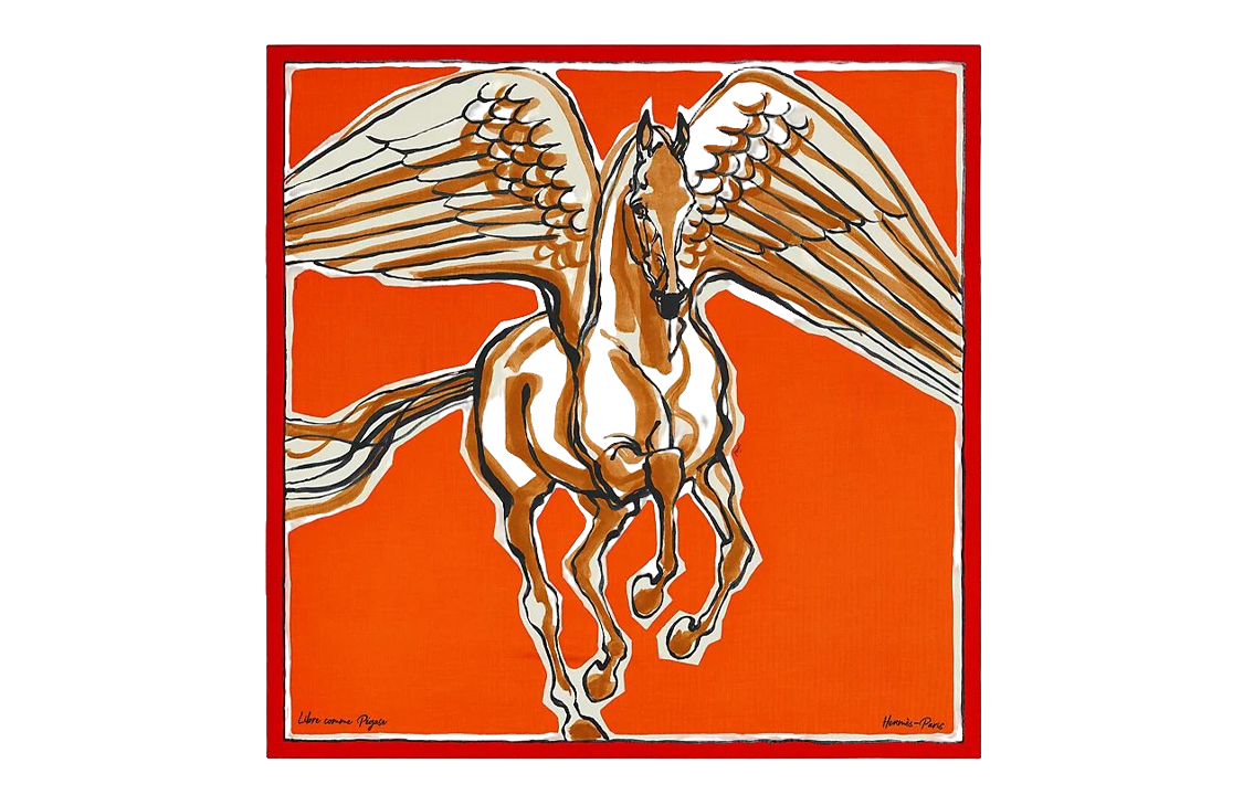 

HERMES Шёлковый платок Libre Comme Pegase женский красный, Red
