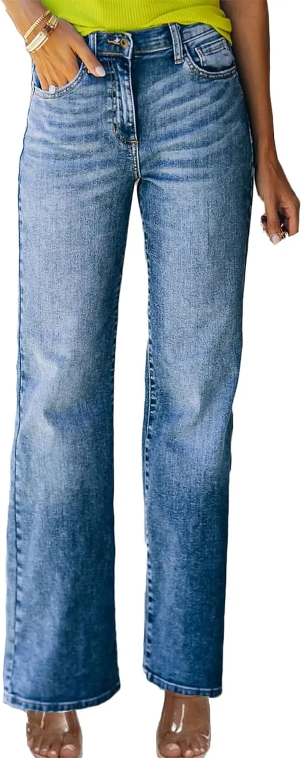 GPCHAN женские джинсы прямые свободные с высокой посадкой Stretch Denim