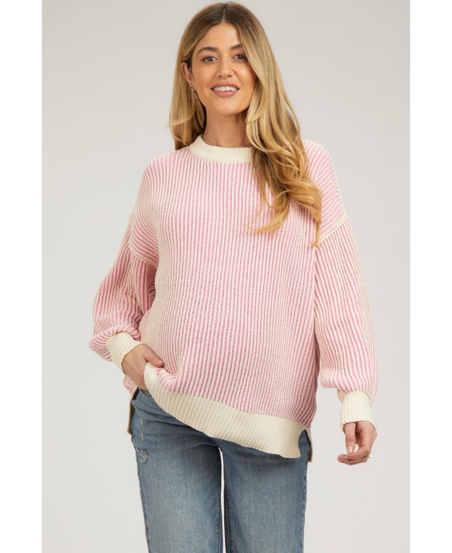 

Розовый ребристый свитер для беременных с рукавами-баллонами Pinkblush, Pink