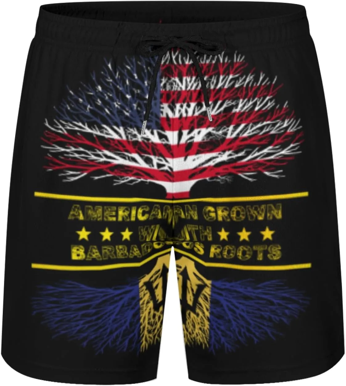 Мужские плавки American Grown and Barbados Roots с сетчатой ​​подкладкой, завязками, быстросохнущие, с карманами Generic, черный