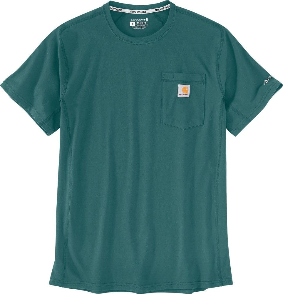 

Carhartt мужская футболка 104616 Force Relaxed Fit Midweight с коротким рукавом и карманом, Transformative Teal