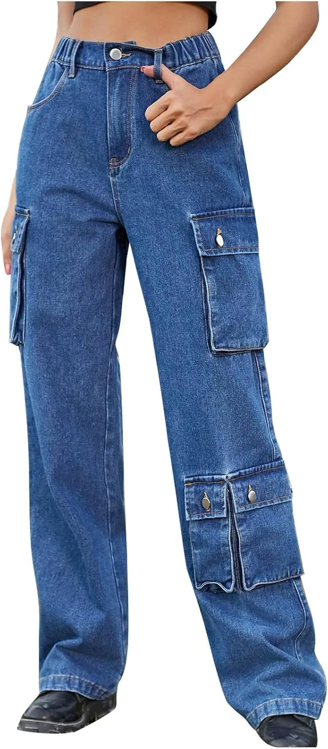 

Женские джинсы карго с высокой талией и прямым широким кроем Akklian