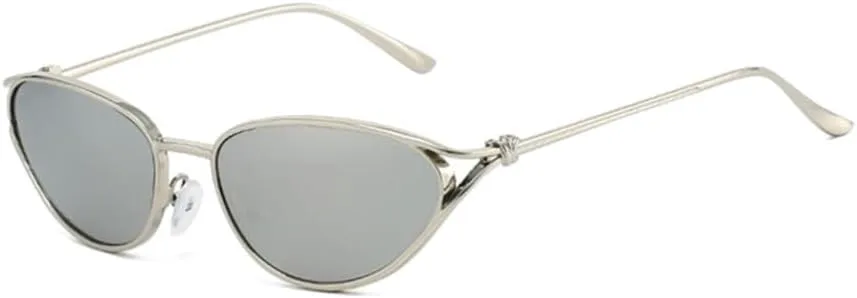 

ENTHYI Сексуальные солнцезащитные очки в стиле «кошачий глаз» в панк-стиле для женщин, модный винтажный стиль 90-х, маленькая узкая золотая оправа, Silver