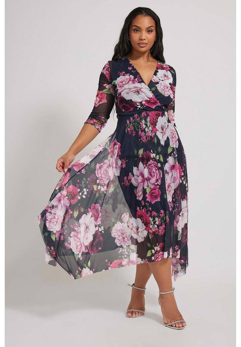 

Платье макси FLORAL HANKY HEM Yours Clothing, темно-синий