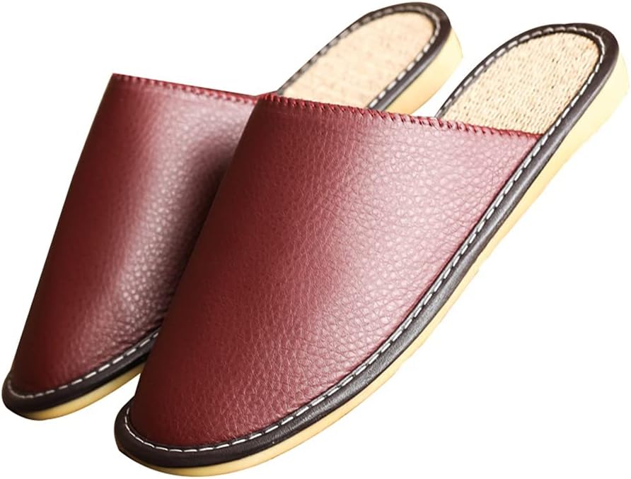 

Кожаные тапочки для мужчин для дома и улицы, модные нескользящие домашние тапочки, унисекс, из натуральной кожи, с закрытым носком, на плоской подошве, для дома и улицы Ghyub, черный