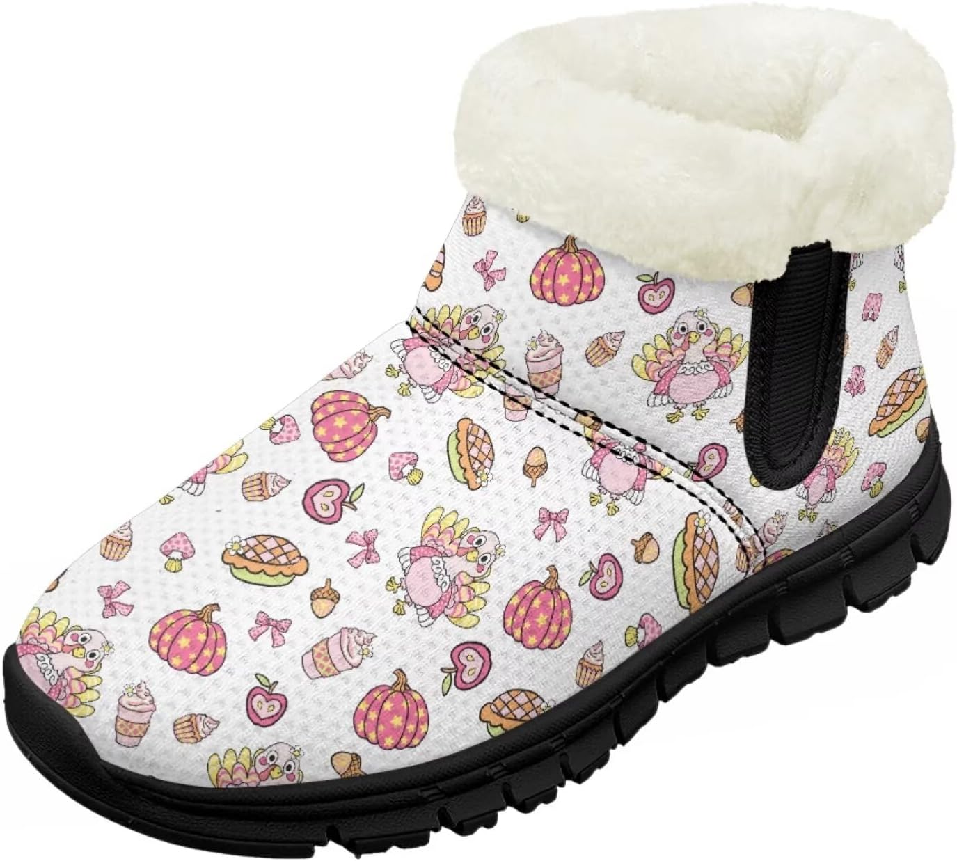 

Зимние ботинки для девочек, праздничные снегоступы, детская удобная обувь с широкой колодкой, на молнии, с меховой подкладкой, ботильоны для танцев Pointodoor, Thanksgiving Cute Turkey Pumpkin