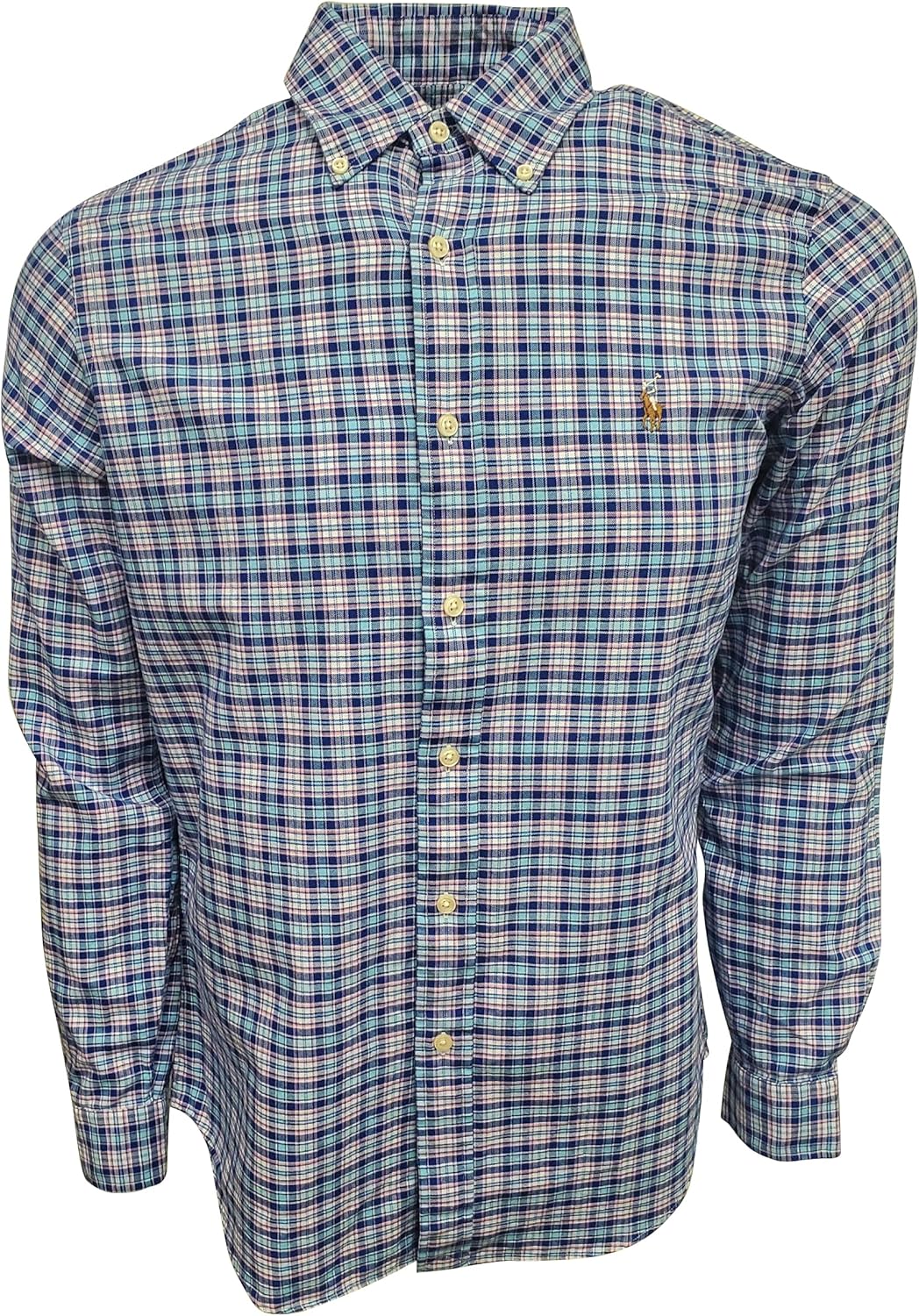 

POLO RALPH LAUREN Мужская классическая клетчатая оксфордская рабочая рубашка с длинным рукавом, Blue/Navy/Pink Checkers