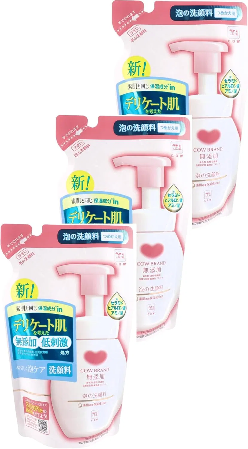 Набор — Гель-пенка для умывания Cow Brand No Additives, набор 3 шт, 140 мл