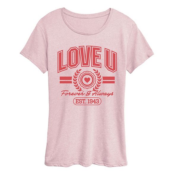 

Футболка женская love u forever & always collegiate Licensed Character, Heather Pink