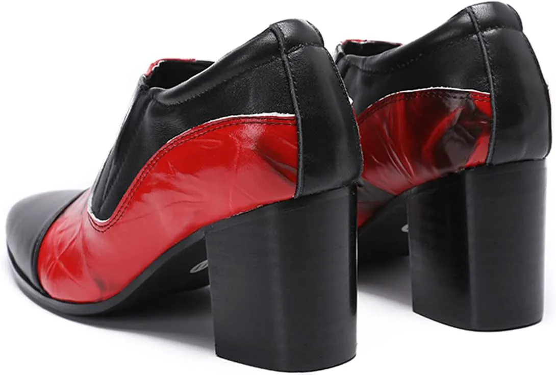 

Мужские туфли Santimon с двухцветным кожаным каблуком-блоком - формальные лоферы с острым носком, удобные для сцены, баров и диско-вечеринок, черный/красный