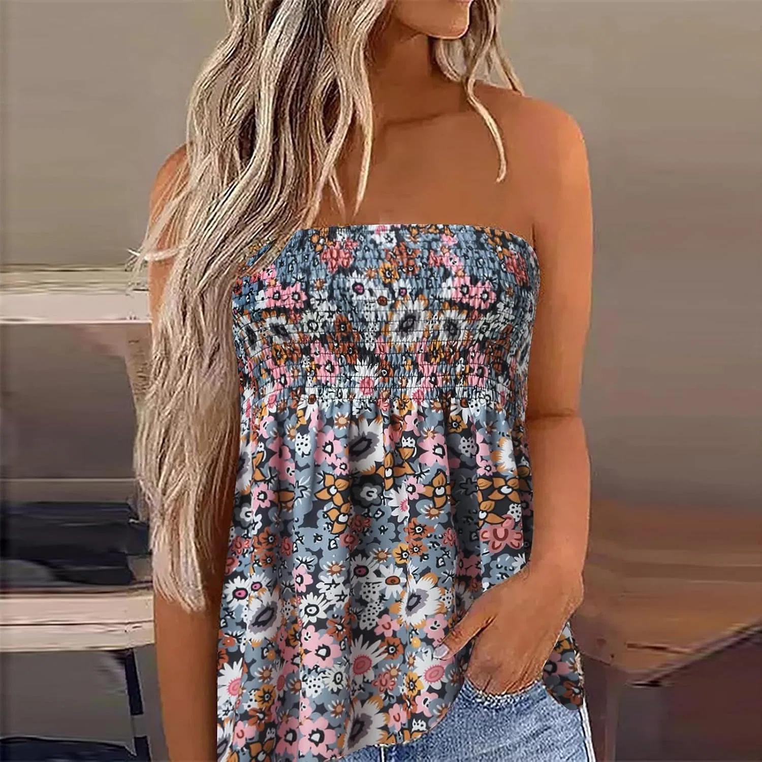 Футболка с цветочным принтом, Casual Shirts for Women Summer Slim Fit Tee Tops, кофе — фото 4