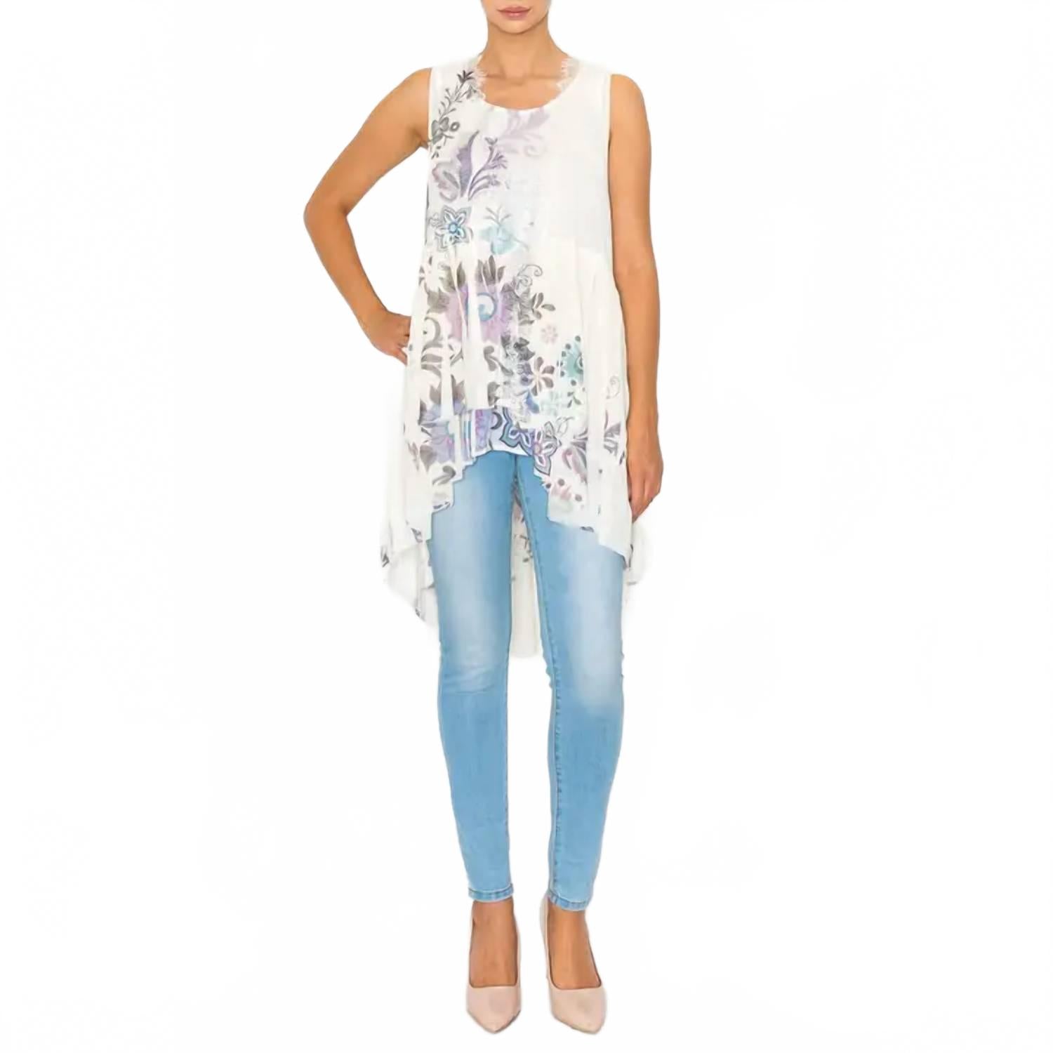 

Origami Жилет с вышитым цветочным узором, асимметричный низ, кремового цвета/с цветочным рисунком