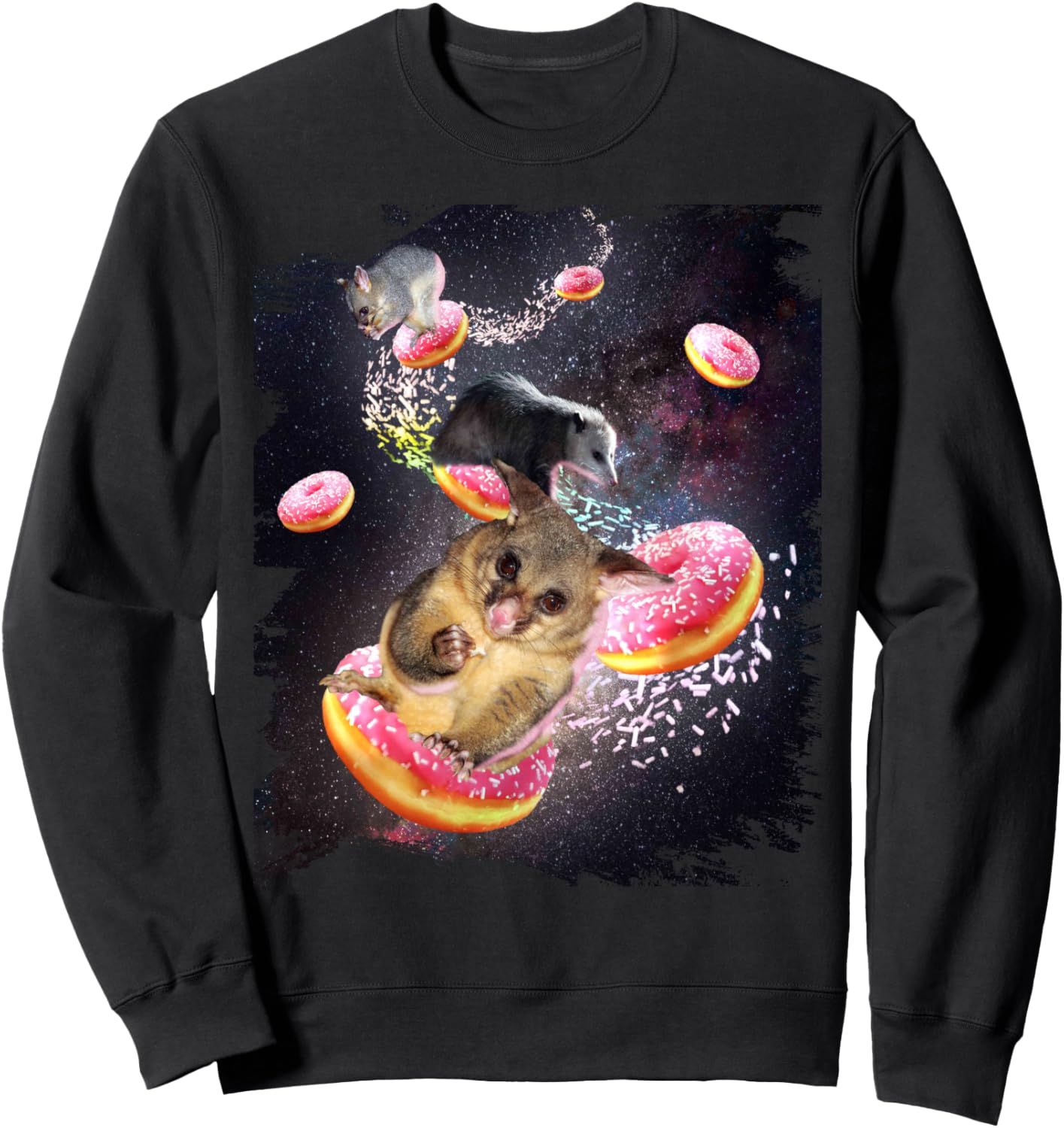 

Толстовка с изображением космического опоссума, едущего на пончике, и опоссума из галактики Random Galaxy, черный
