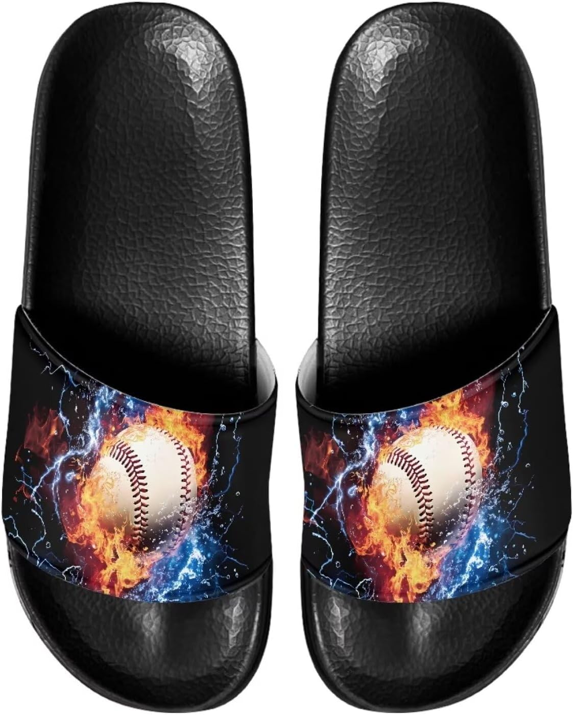 

Мужские шлепанцы сандалии Стильные летние тапочки Повседневные пляжные шлепанцы Нескользящие тапочки для ванной Pugasmiru, Fire Lightning Baseball Pattern